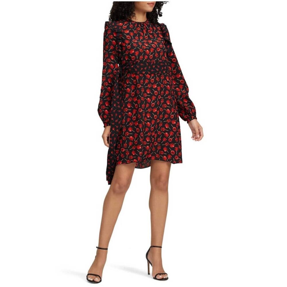 No. 21 Silk Printed Tie Waist Dress Size EU 42 Black Red Lollipop